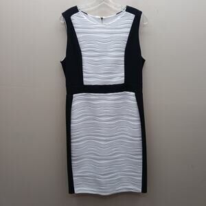 Calvin Klein Colorblock Wavy Textured Sleeveless Sheath Dress Black & White 12
